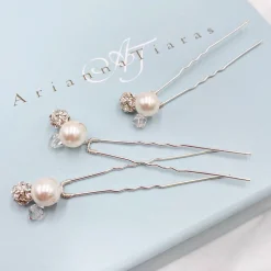 Arianna Mira 3er Set Haarnadeln mit Perlen, Kristallen und Diamanten ARP614* Geschenke Für Brautjungfern | Perlen-haarschmuck