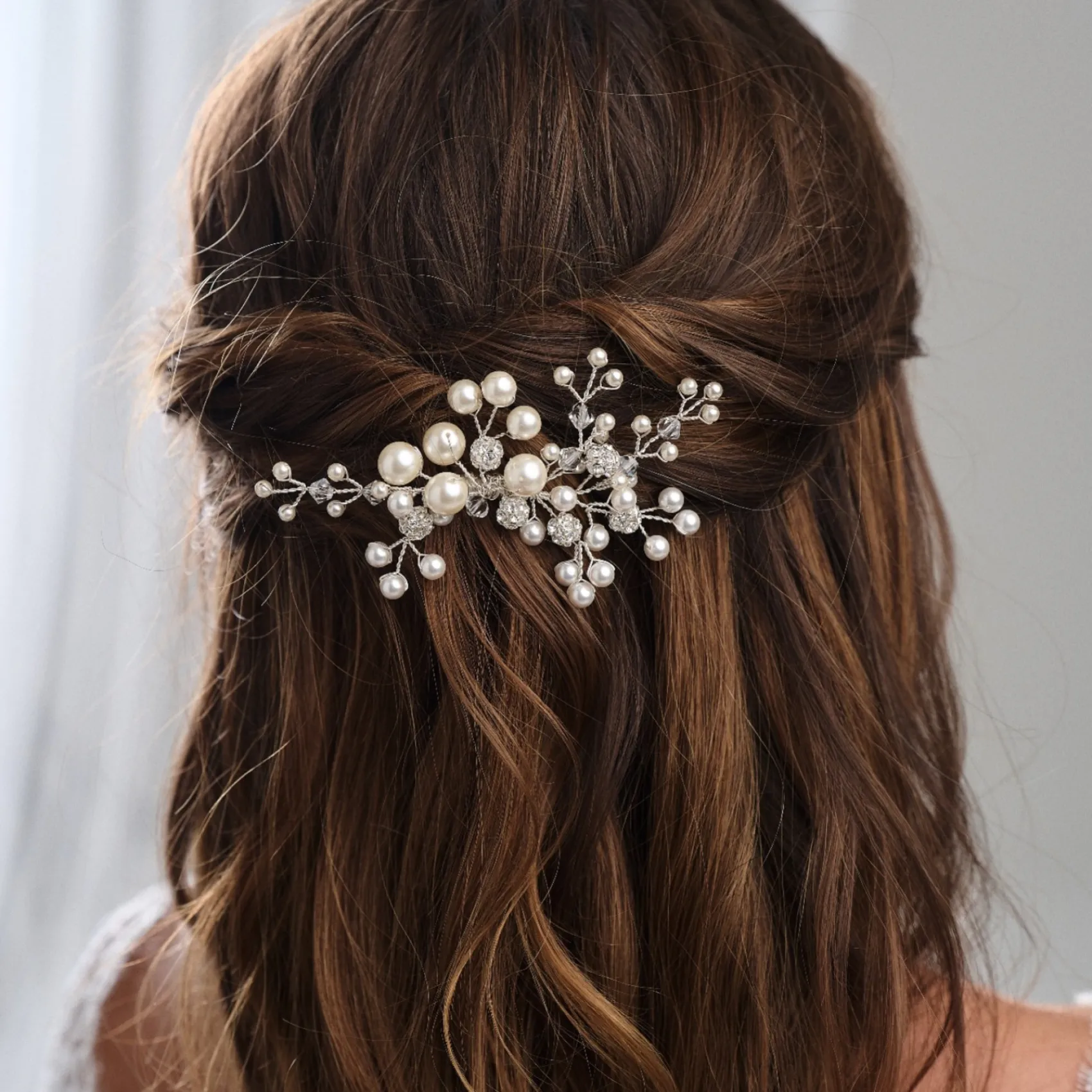 Arianna Mira Perlen- und Kristall-Haarkamm AR614* Perlen-haarschmuck | Silberne Haar-accessoires