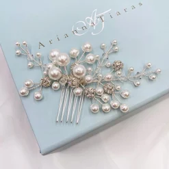 Arianna Mira Perlen- und Kristall-Haarkamm AR614* Perlen-haarschmuck | Silberne Haar-accessoires