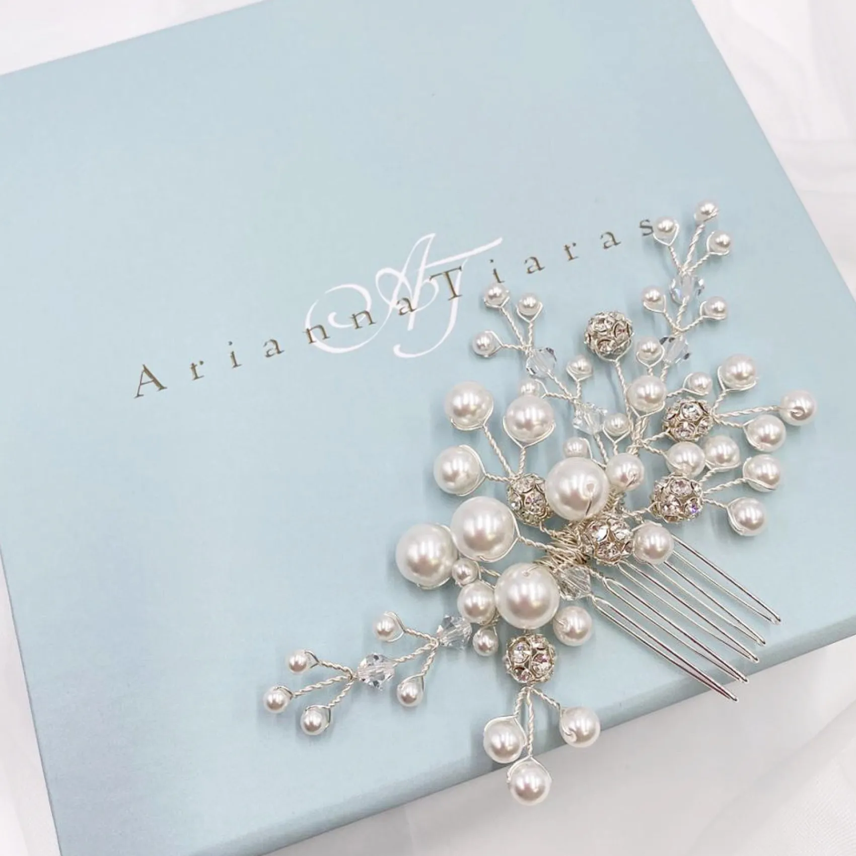 Arianna Mira Perlen- und Kristall-Haarkamm AR614* Perlen-haarschmuck | Silberne Haar-accessoires