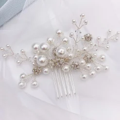 Arianna Mira Perlen- und Kristall-Haarkamm AR614* Perlen-haarschmuck | Silberne Haar-accessoires