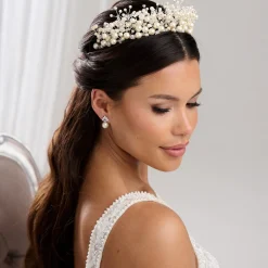 Arianna Mira Statement Perle und Kristall Tiara AR613* Perlen-haarschmuck | Silberne Haar-accessoires