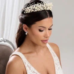 Arianna Mira Statement Perle und Kristall Tiara AR613* Perlen-haarschmuck | Silberne Haar-accessoires