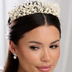 Arianna Mira Statement Perle und Kristall Tiara AR613* Perlen-haarschmuck | Silberne Haar-accessoires