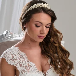 Arianna Niedrige klobige Perle Braut Tiara AR789* Perlen-haarschmuck | Silberne Haar-accessoires