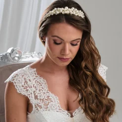 Arianna Niedrige klobige Perle Braut Tiara AR789* Perlen-haarschmuck | Silberne Haar-accessoires