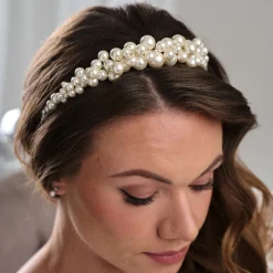 Arianna Niedrige klobige Perle Braut Tiara AR789* Perlen-haarschmuck | Silberne Haar-accessoires
