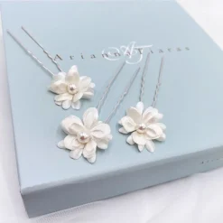 Arianna Satz von 3 doppelten Blumenhaarnadeln ARP604* Geschenke Für Blumenmädchen | Geschenke Für Brautjungfern