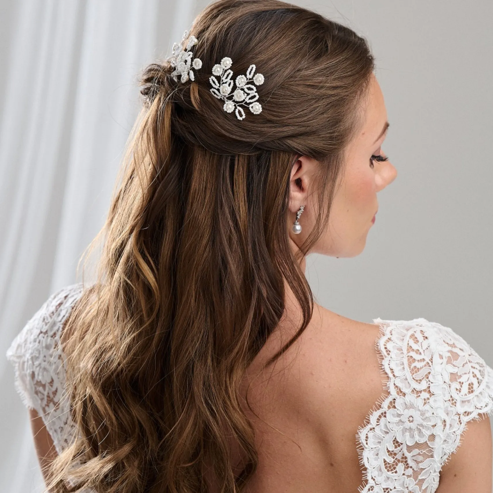 Arianna Satz von 3 floralen Perlen und Perlen Haarnadeln ARP754* Perlen-haarschmuck | Silberne Haar-accessoires