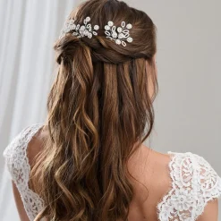 Arianna Satz von 3 floralen Perlen und Perlen Haarnadeln ARP754* Perlen-haarschmuck | Silberne Haar-accessoires