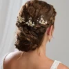 Arianna Satz von 3 Vergissmeinnicht-Blumen-Haarnadeln ARP653* Perlen-haarschmuck | Gold-haar-accessoires