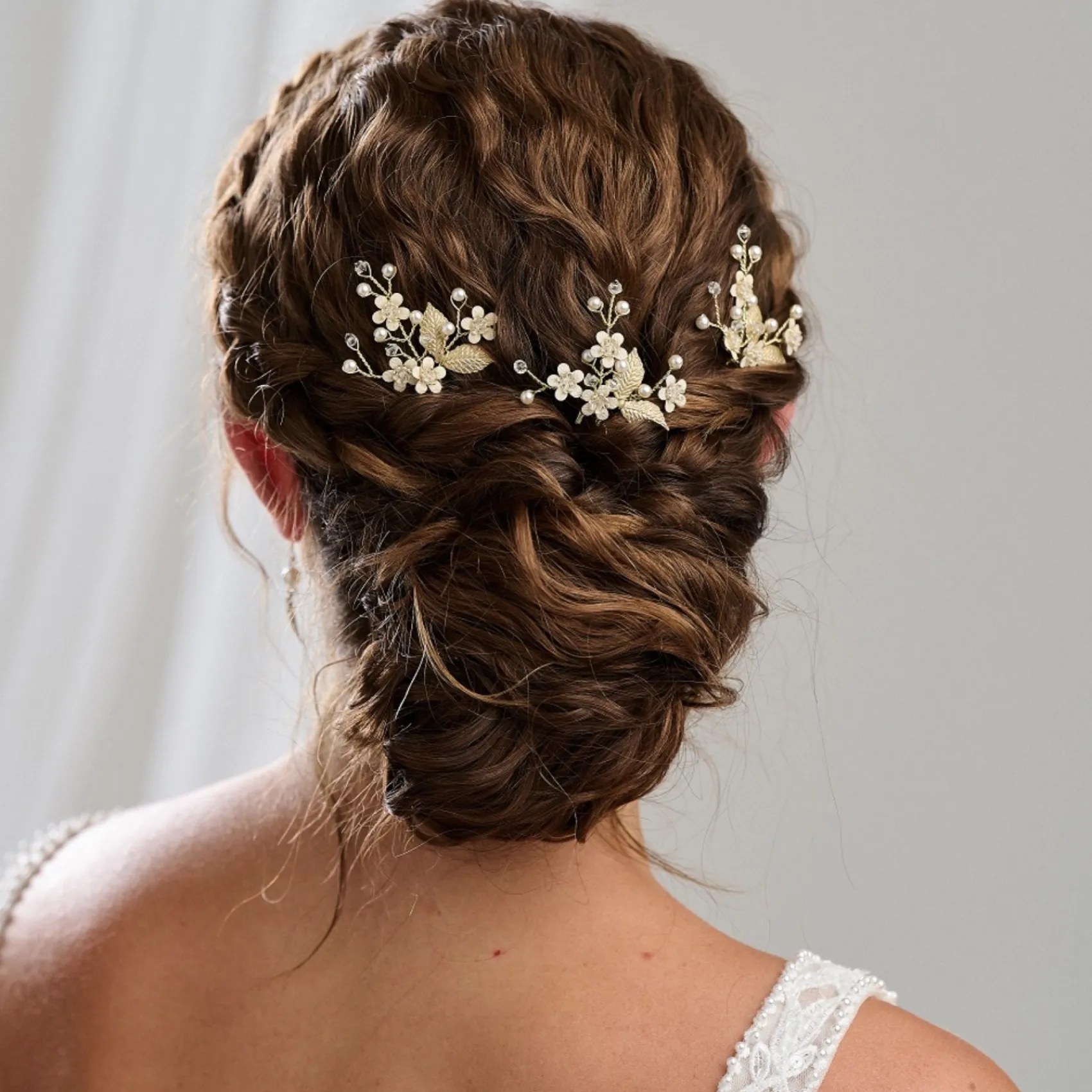 Arianna Satz von 3 Vergissmeinnicht-Blumen-Haarnadeln ARP653* Perlen-haarschmuck | Gold-haar-accessoires
