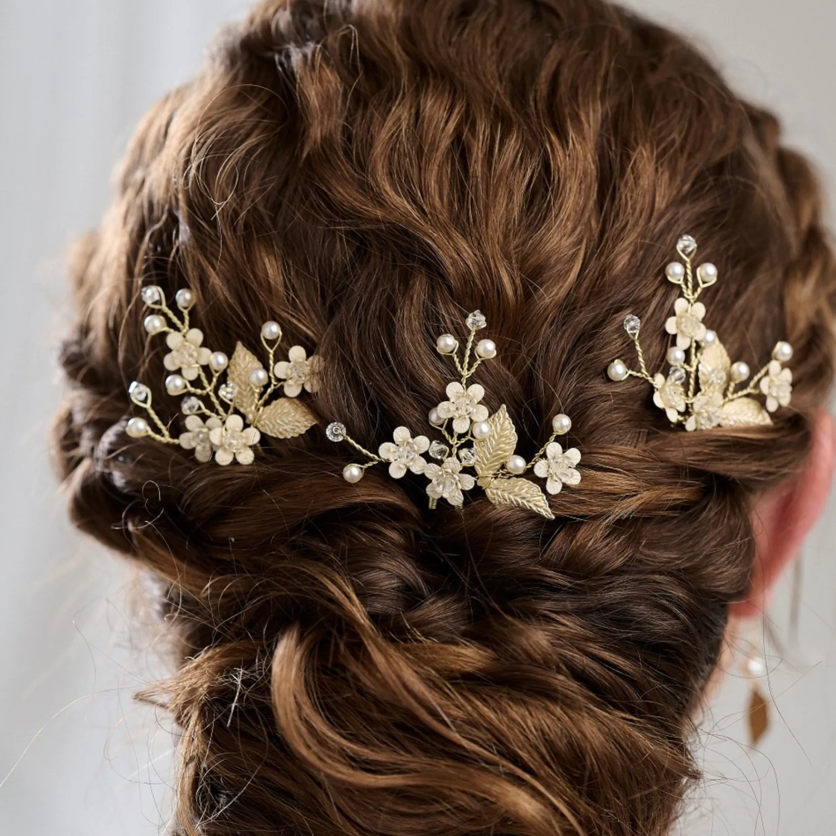 Arianna Satz von 3 Vergissmeinnicht-Blumen-Haarnadeln ARP653* Perlen-haarschmuck | Gold-haar-accessoires