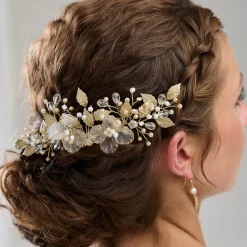 Arianna Statement Blumen und Blätter Haarkamm AR787* Perlen-haarschmuck | Gold-haar-accessoires