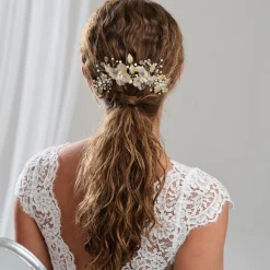 Arianna Statement Blumen und Blätter Haarkamm AR787* Perlen-haarschmuck | Gold-haar-accessoires