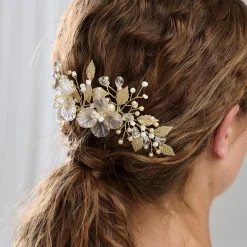 Arianna Statement Blumen und Blätter Haarkamm AR787* Perlen-haarschmuck | Gold-haar-accessoires