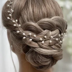 Lace & Favour Aruba lange zarte Perle Hochzeit Haarsträhne (Silber)* Perlen-haarschmuck | Silberne Haar-accessoires