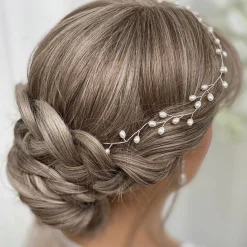 Lace & Favour Aruba lange zarte Perle Hochzeit Haarsträhne (Silber)* Perlen-haarschmuck | Silberne Haar-accessoires