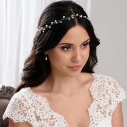 Lace & Favour Aruba lange zarte Perle Hochzeit Haarsträhne (Silber)* Perlen-haarschmuck | Silberne Haar-accessoires