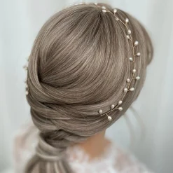 Lace & Favour Aruba Langer zarter Perlen-Haarreif zur Hochzeit (Gold)* Perlen-haarschmuck | Gold-haar-accessoires