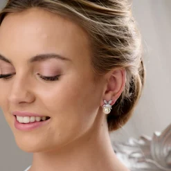 Lace & Favour Ava Kristall-Blätter und Perlen-Ohrringe zur Hochzeit* Geschenke Für Brautjungfern | Silberner Hochzeitsschmuck