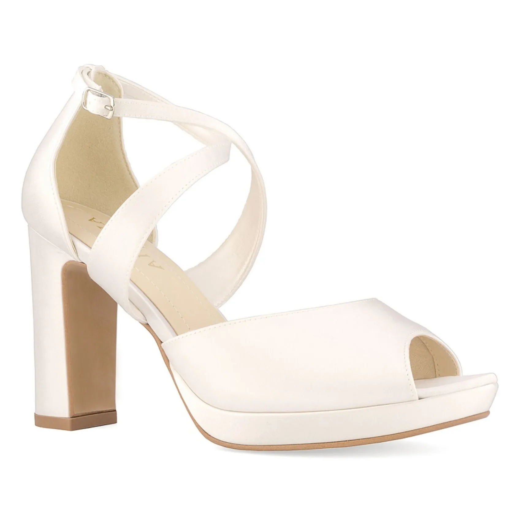 Avalia Shoes Avalia Cindy Elfenbein Satin Kreuz Riemen Blockabsatz Plattform Sandalen* Hochzeitsschuhe | Hochhackige Schuhe
