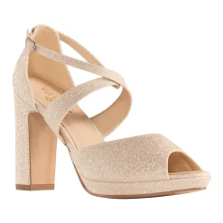 Avalia Shoes Avalia Cindy Silber Glitter Cross Strap Block Heel Plattform Sandalen* Glitzernde Ballschuhe | Goldene Ballschuhe
