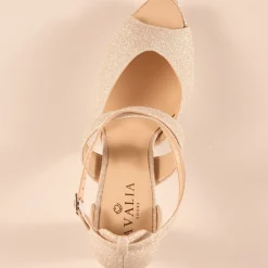 Avalia Shoes Avalia Cindy Silber Glitter Cross Strap Block Heel Plattform Sandalen* Glitzernde Ballschuhe | Goldene Ballschuhe