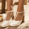 Avalia Shoes Avalia Coco Elfenbein Satin hohe Blockabsatz T-Bar Schuhe* Hochzeitsschuhe | Hochhackige Schuhe