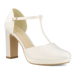 Avalia Shoes Avalia Coco Elfenbein Satin hohe Blockabsatz T-Bar Schuhe* Hochzeitsschuhe | Hochhackige Schuhe
