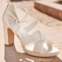 Avalia Shoes Avalia Dilmar Gold Schimmer Riemchen Blockabsatz Plateau Sandalen* Goldene Ballschuhe | Abschlussball-sandalen