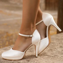 Avalia Shoes Avalia Dona Elfenbein Satin Knöchelriemen Plateau Schuhe* Hochzeitsschuhe | Hochhackige Schuhe