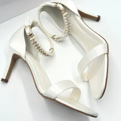 Avalia Shoes Avalia Elva Elfenbein Satin Barely There Perle Knöchelriemen Sandalen* Hochzeitsschuhe | Schuhe Mit Mittlerem Absatz