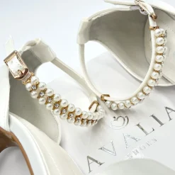 Avalia Shoes Avalia Elva Elfenbein Satin Barely There Perle Knöchelriemen Sandalen* Hochzeitsschuhe | Schuhe Mit Mittlerem Absatz