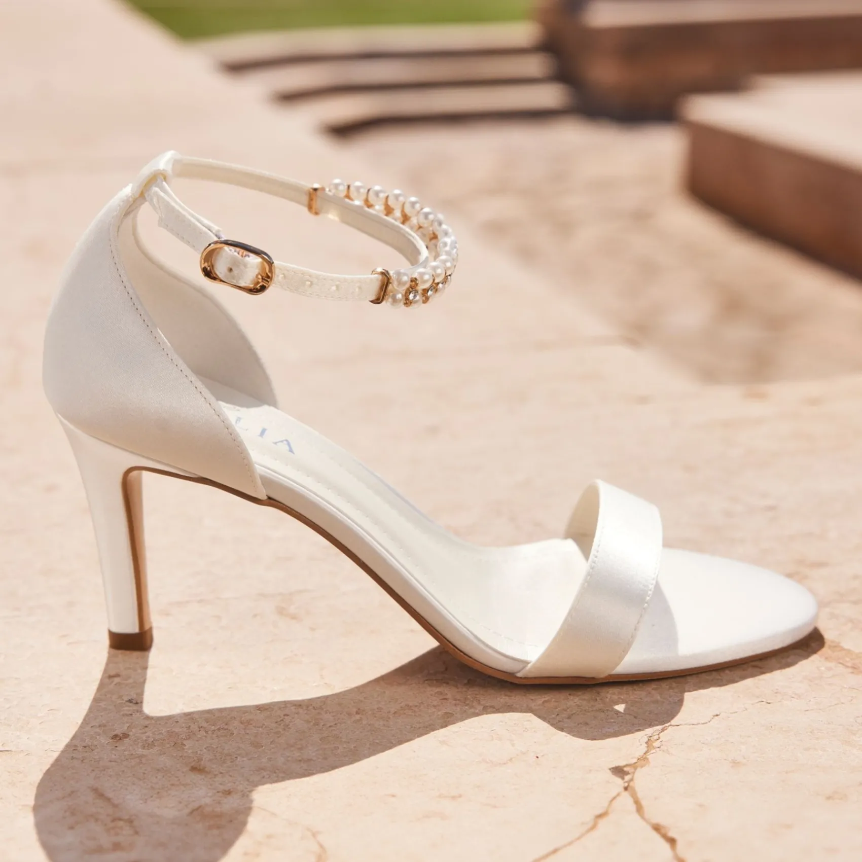 Avalia Shoes Avalia Elva Elfenbein Satin Barely There Perle Knöchelriemen Sandalen* Hochzeitsschuhe | Schuhe Mit Mittlerem Absatz