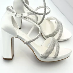 Avalia Shoes Avalia Flavia Elfenbein Satin Riemchen Diamante Plattform Sandalen* Glitzernde Ballschuhe | Weiße Ballschuhe