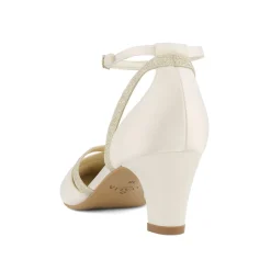 Avalia Shoes Avalia Luna Elfenbein Satin und Silber Glitter Knöchelriemen Schuhe* Hochzeitsschuhe | Schuhe Mit Niedrigem Absatz