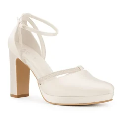Avalia Shoes Avalia Mary Elfenbein Satin und Silber Glitter Blockabsatz Knöchelriemen Schuhe* Hochzeitsschuhe | Hochhackige Schuhe