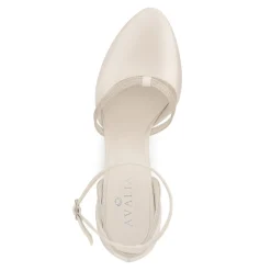 Avalia Shoes Avalia Mary Elfenbein Satin und Silber Glitter Blockabsatz Knöchelriemen Schuhe* Hochzeitsschuhe | Hochhackige Schuhe