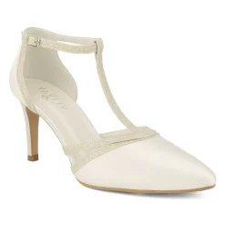 Avalia Shoes Avalia Wilma Elfenbein Satin und Silber Glitter T-Bar Schuhe* Hochzeitsschuhe | Hochhackige Schuhe