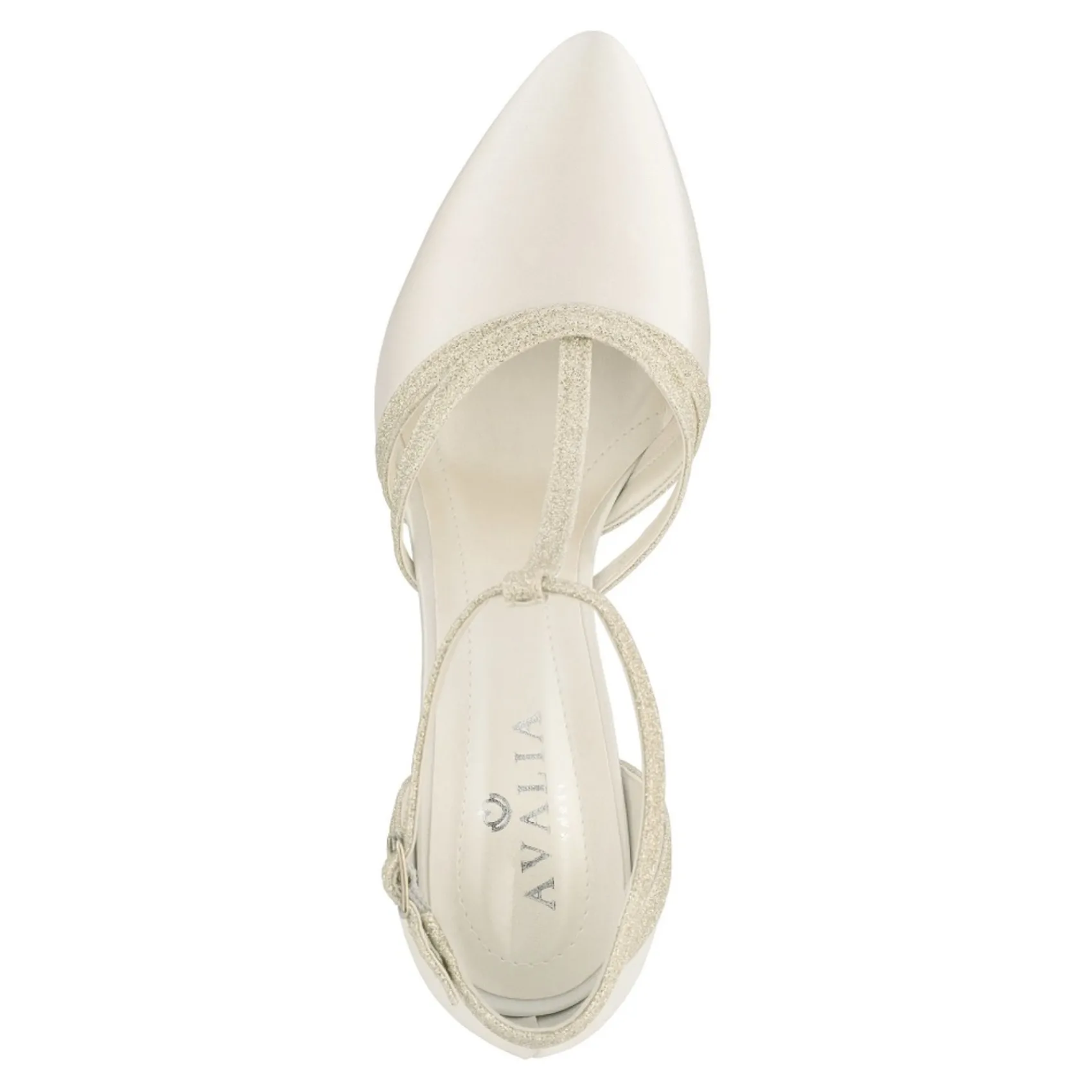 Avalia Shoes Avalia Wilma Elfenbein Satin und Silber Glitter T-Bar Schuhe* Hochzeitsschuhe | Hochhackige Schuhe