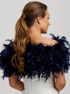Beverly Hills Bardot Navy Straußenfeder Brautstola* Federstolen & Umhänge | Hochzeitsumhänge & Tücher