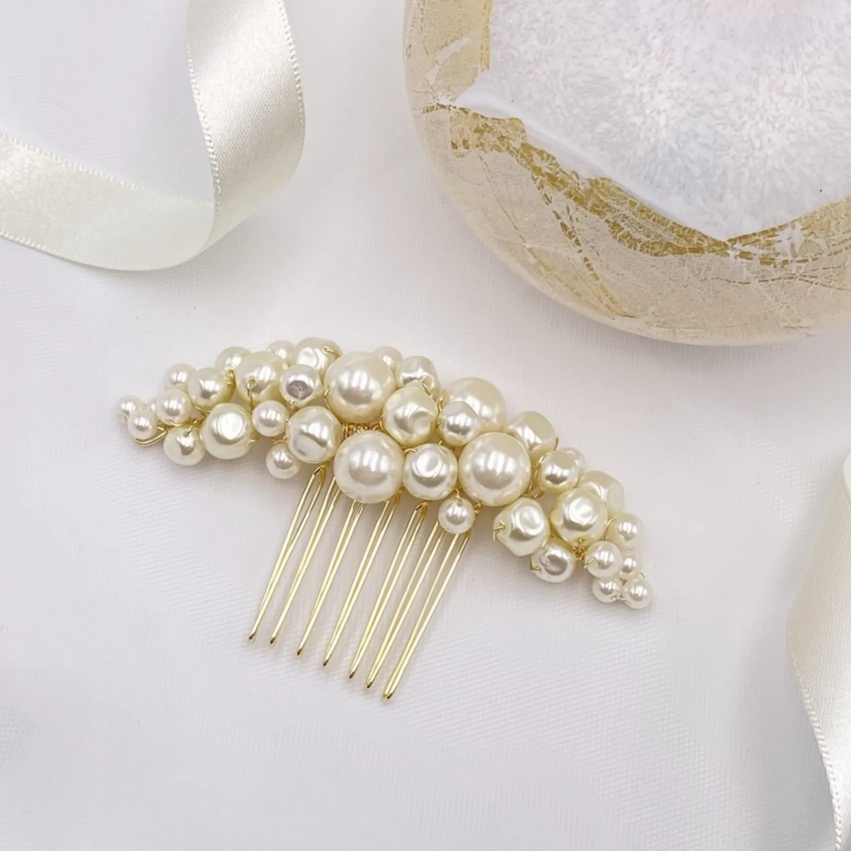 Poirier Bea Süßwasserperle Kleiner goldener Haarkamm* Perlen-haarschmuck | Gold-haar-accessoires