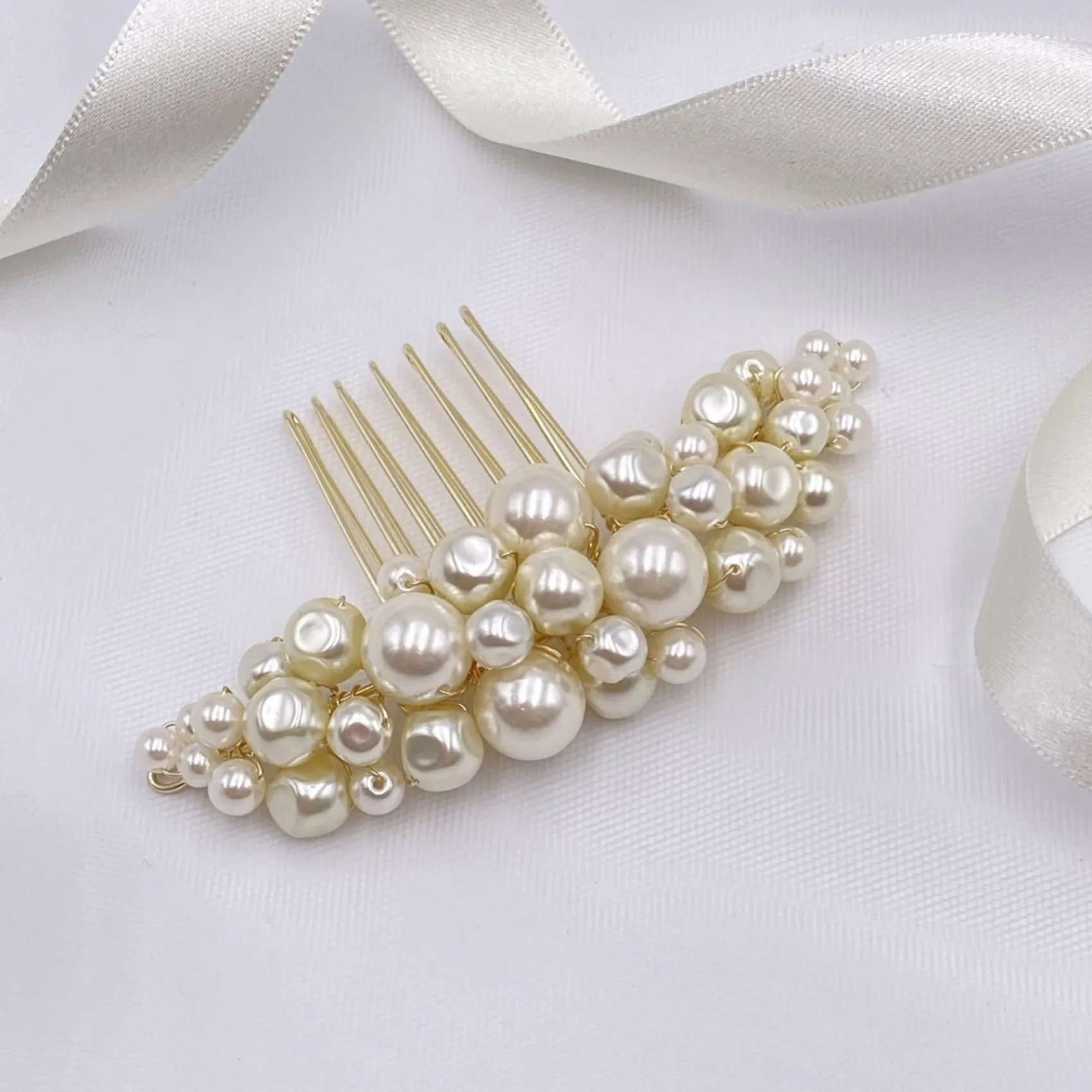 Poirier Bea Süßwasserperle Kleiner goldener Haarkamm* Perlen-haarschmuck | Gold-haar-accessoires