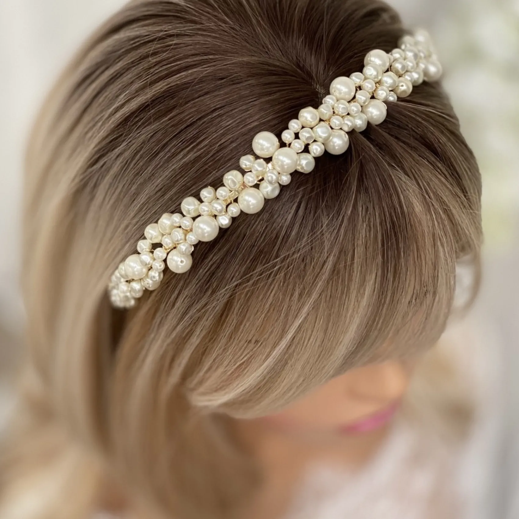 Poirier Bella Süßwasser Perle Gold Hochzeit Stirnband | Lace & Favour* Perlen-haarschmuck | Gold-haar-accessoires
