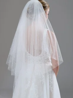 Twilight Designs Bellavue Elfenbein zweistufiger Schleier mit Perlenbesatz und Schnittkante* Zweistufiger Schleier | Fingerspitzen-schleier