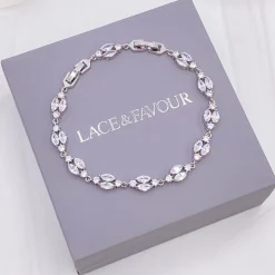Lace & Favour Berkeley Delicate Cubic Zirkonia Hochzeitsarmband (Silber)* Silberner Abschlussball-schmuck | Prom Armbänder