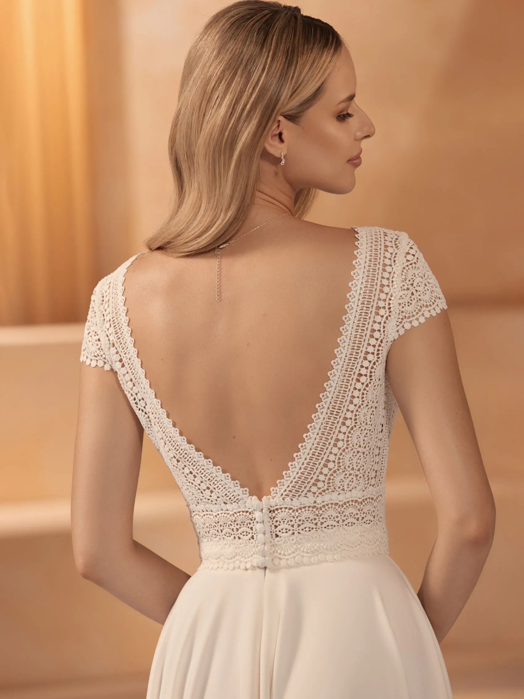Bianco Evento Bianco Elfenbein Boho Spitze Cap Sleeve Braut Top E436* Braut-oberteile