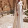Bianco Evento Bianco Elfenbein einreihig Floral bestickt Kathedrale Schleier S520* Einstufige Schleier | Kapelle Länge & Kathedrale Schleier
