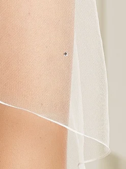 Bianco Evento Bianco Elfenbein einstufiger Swarovski-Kristall-Fingerspitzenschleier mit Kordelrand S320* Einstufige Schleier | Fingerspitzen-schleier